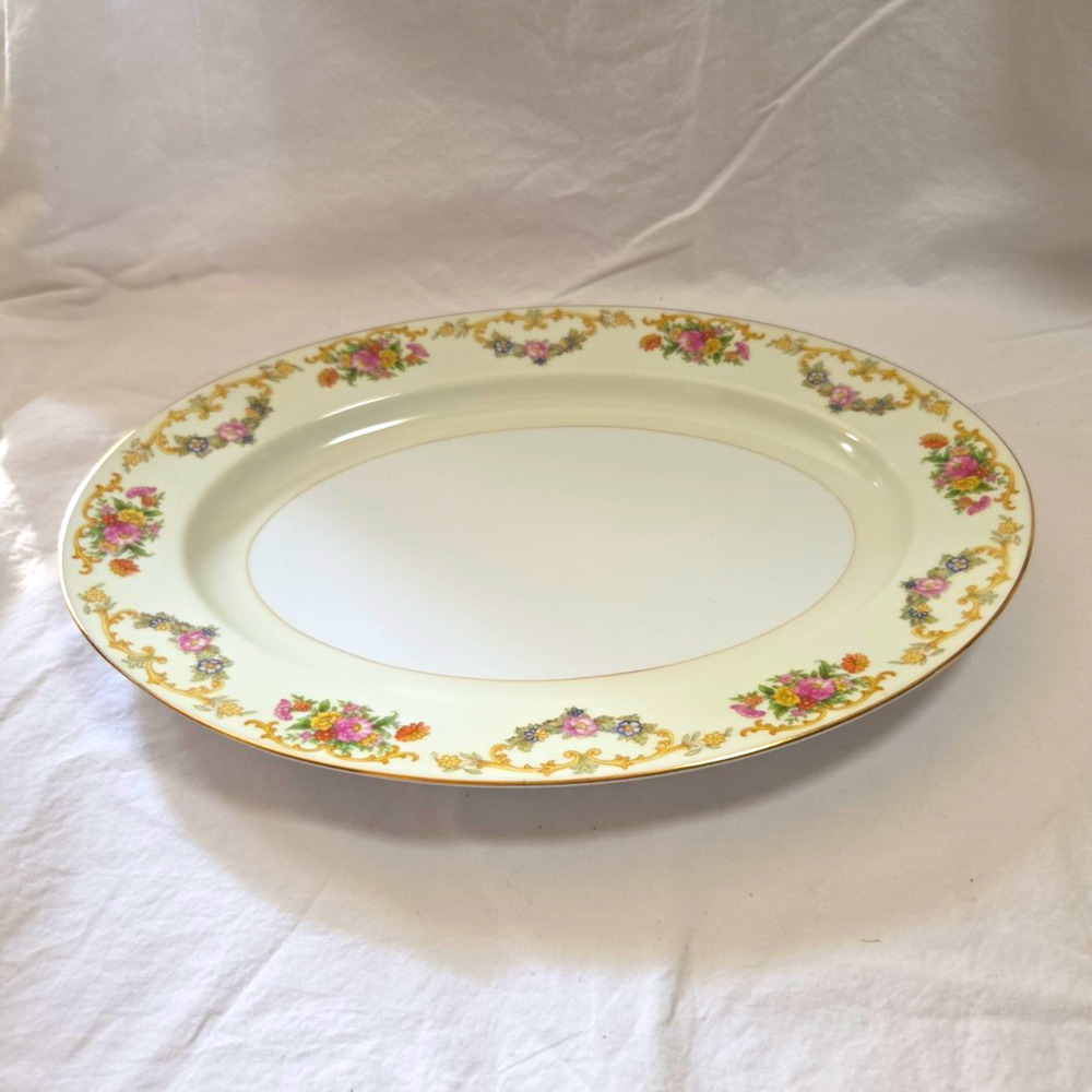 Noritake Japan "Gloria" Oval Floral Gold Rim Porcelain Serving Platter "12x16"